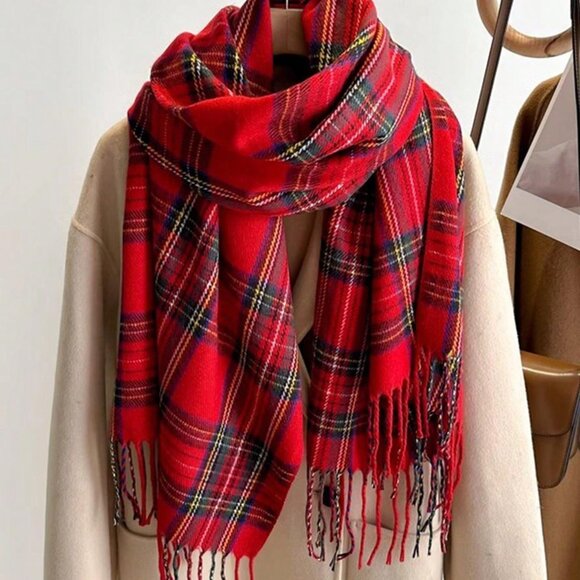 Red Collegiate Women's Plaid Faux Cashmere Scarf - Picture 3 of 5